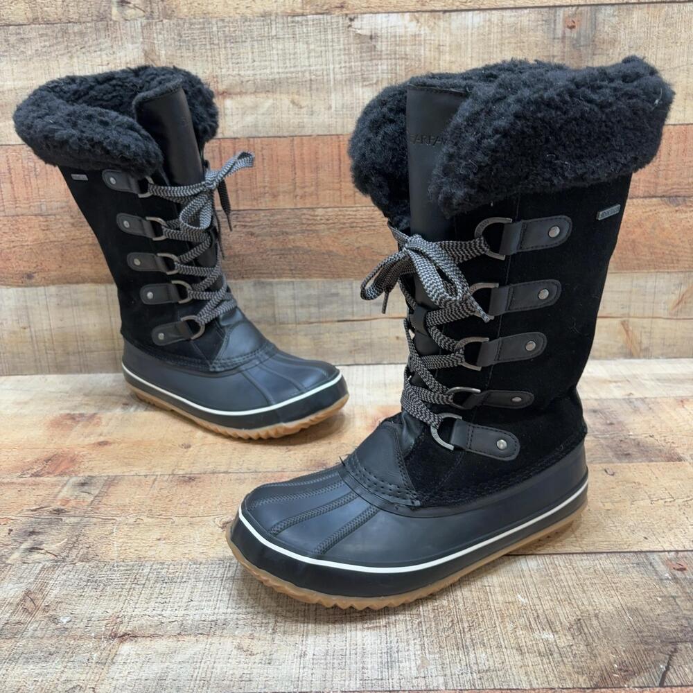 Bearpaw Snow Boots Womens Size 10 41 Black Suede Mid Calf Faux Fur Waterproof